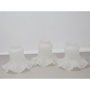 Lot Of 3 Vintage Ruffled Bell Shape‎ Frosted Glass Shade Light Fixture